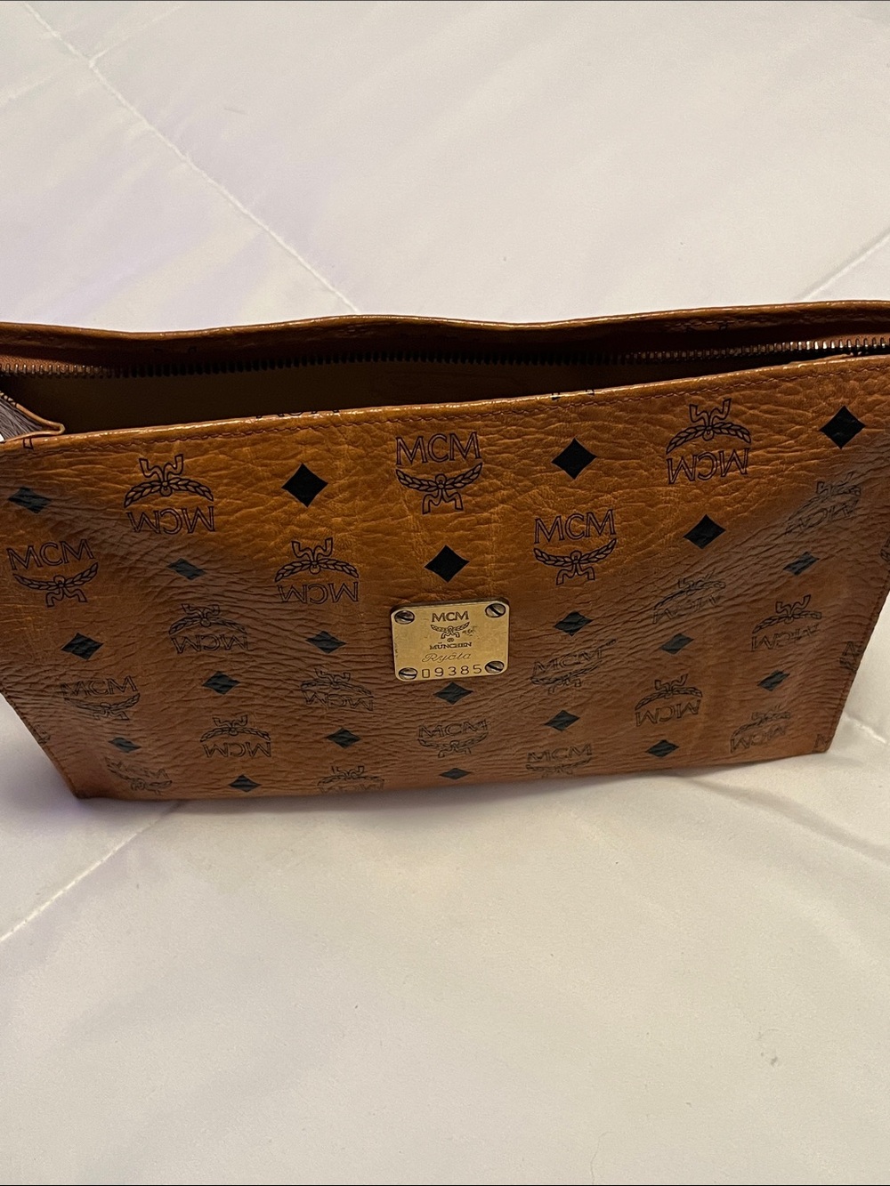 Authentic Vintage MCM Munich Visetos Cognac Toiletry Pouch EUC 11.5 x 7.5 x 3